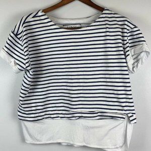 MNY Marc New York Womens XL Short Sleeve Performance Layer Top Blue White Stripe